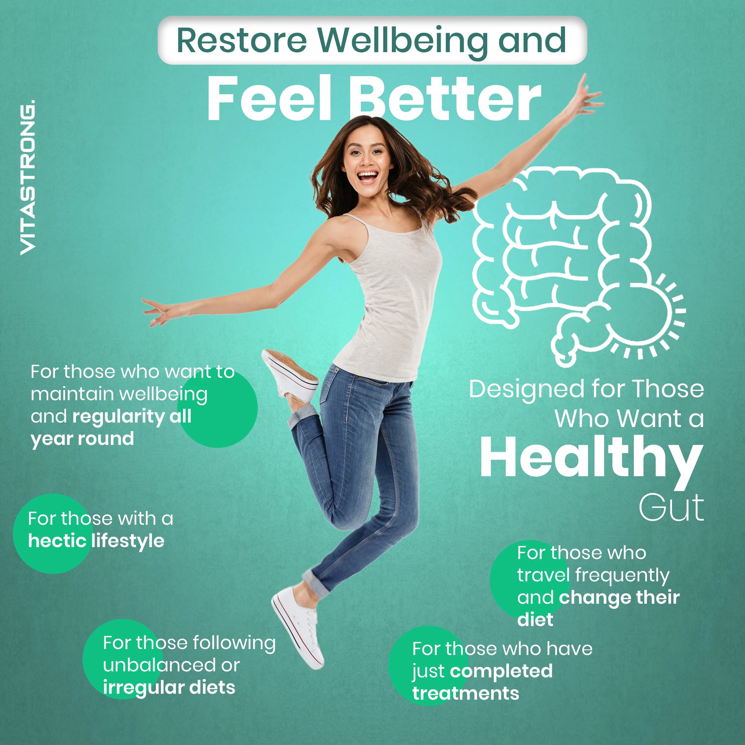 Lactic Ferments Probiotic Vitastrong Vegan, Formula Multiceppo with Live Bacteria, Inulin and Lactobacillus Plantarum, Gatroresistant Capsules, Premium Quality, Laboratory Tested, Gluten Free