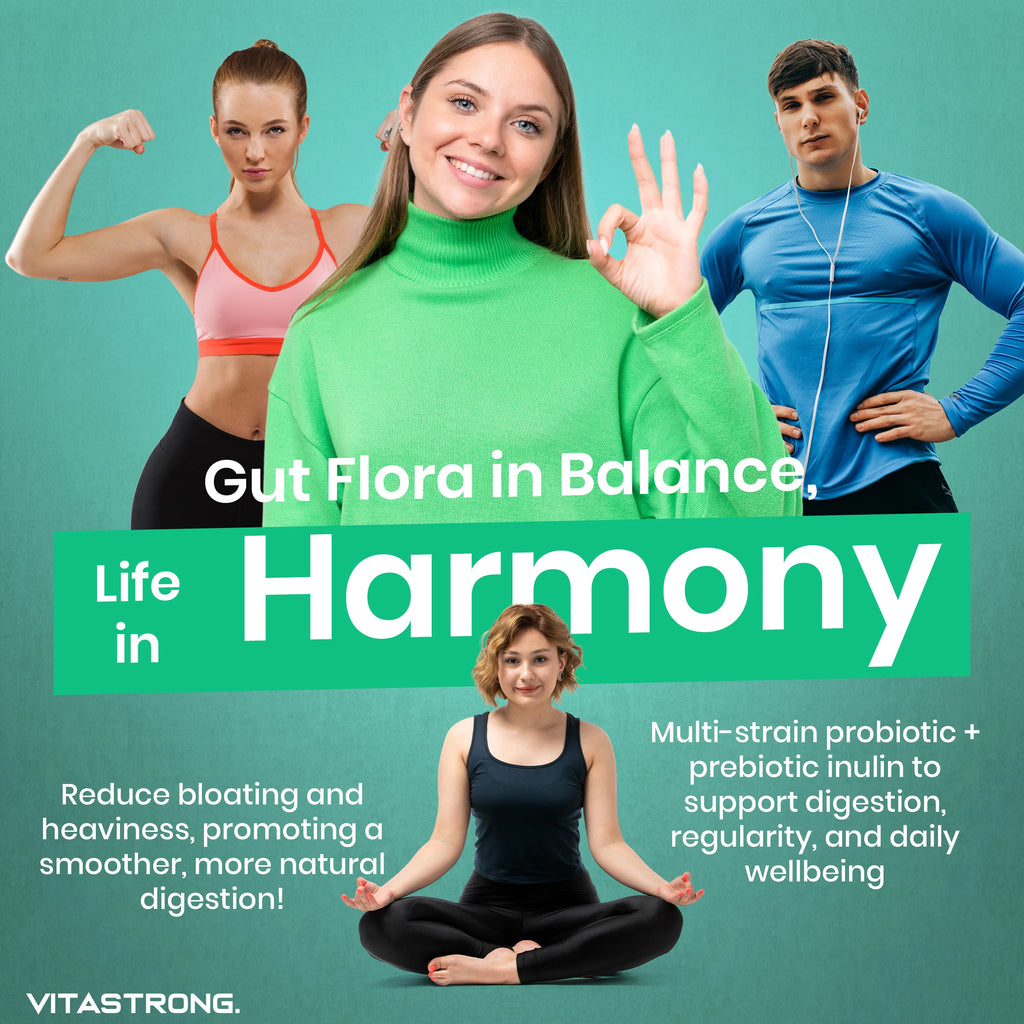 Lactic Ferments Probiotic Vitastrong Vegan, Formula Multiceppo with Live Bacteria, Inulin and Lactobacillus Plantarum, Gatroresistant Capsules, Premium Quality, Laboratory Tested, Gluten Free