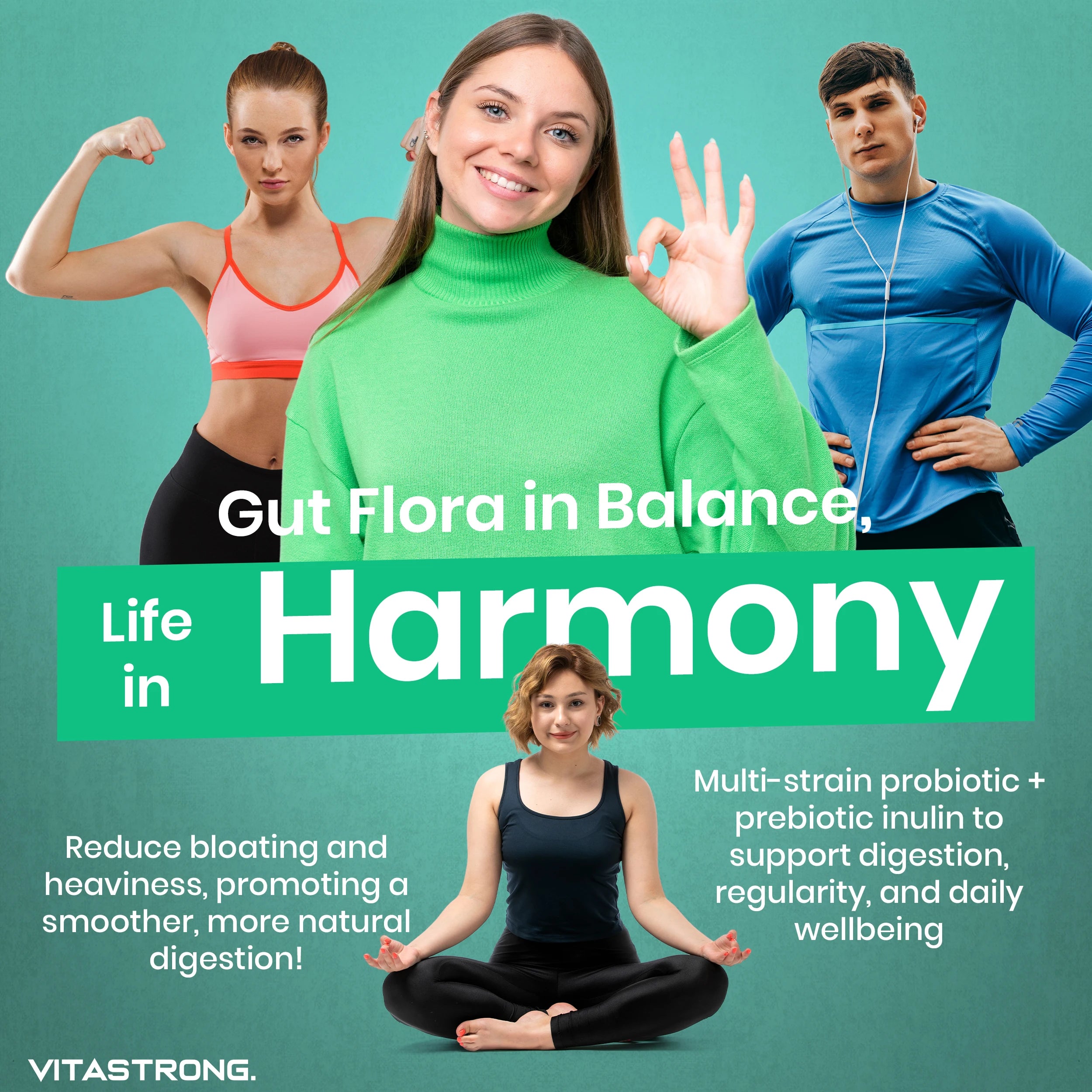 Lactic Ferments Probiotic Vitastrong Vegan, Formula Multiceppo with Live Bacteria, Inulin and Lactobacillus Plantarum, Gatroresistant Capsules, Premium Quality, Laboratory Tested, Gluten Free