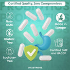 Lactic Ferments Probiotic Vitastrong Vegan, Formula Multiceppo with Live Bacteria, Inulin and Lactobacillus Plantarum, Gatroresistant Capsules, Premium Quality, Laboratory Tested, Gluten Free