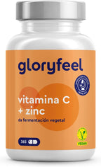 Vitamina C + Zinc - 365 Cápsulas - 1000Mg Vitamina C + 20Mg Zinc - Apoya El Sistema Inmunológico Y Reduce La Fatiga - Con Protección Gástrica Y Ph Neutro -100% Vegano