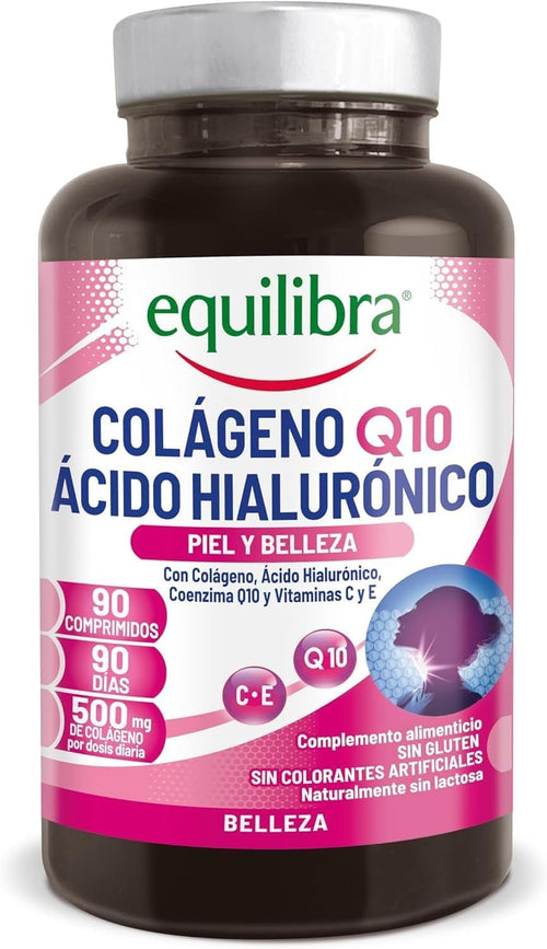 Equilibra Complemento Alimenticio, Colágeno Q10 Ácido Hialurónico, Bueno Estado De La Piel, a Base De Colágeno Hidrolizado, Ácido Hialurónico, Coenzima Q10, Vitaminas C Y E, 90 Comprimidos