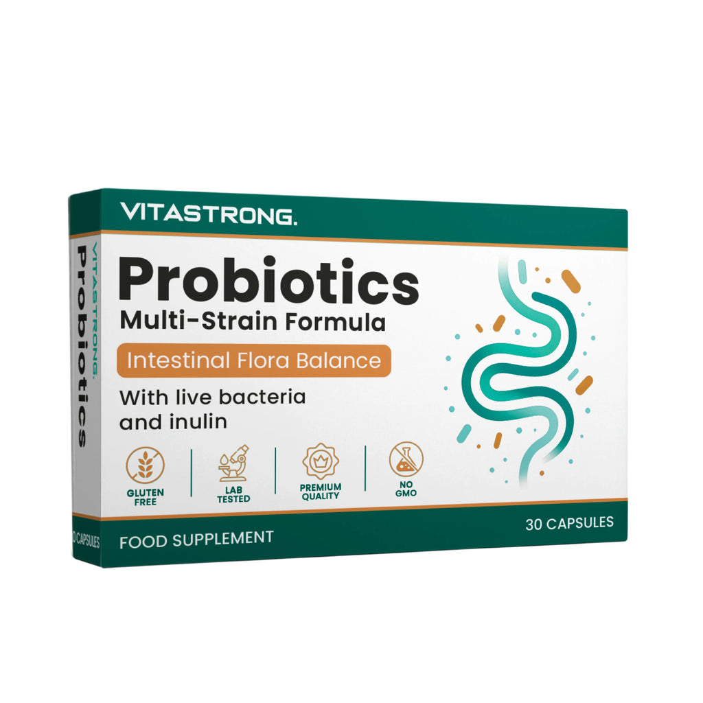 Lactic Ferments Probiotic Vitastrong Vegan, Formula Multiceppo with Live Bacteria, Inulin and Lactobacillus Plantarum, Gatroresistant Capsules, Premium Quality, Laboratory Tested, Gluten Free