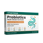 Lactic Ferments Probiotic Vitastrong Vegan, Formula Multiceppo with Live Bacteria, Inulin and Lactobacillus Plantarum, Gatroresistant Capsules, Premium Quality, Laboratory Tested, Gluten Free