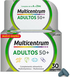 Multicentrum Adultos 50+, Complemento Alimenticio Multicolor Vitaminas Con 13 Vitaminas Y 11 Minerales, Sin Gluten, 30 Comprimidos