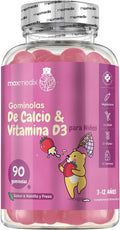 Calcio Y Vitamina D3 Para Niños - 90 Gominolas, Sabor a Vainilla Y Fresa - Suplemento Para Niños Para Su Crecimiento Y Desarrollo - 45 Días De Suministro - Sin Lactosa Ni Gluten