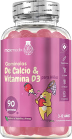 Calcio Y Vitamina D3 Para Niños - 90 Gominolas, Sabor a Vainilla Y Fresa - Suplemento Para Niños Para Su Crecimiento Y Desarrollo - 45 Días De Suministro - Sin Lactosa Ni Gluten