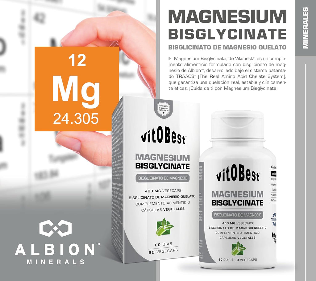 VITOBEST | Magnesio | Ayuda a Mantener Los Huesos Y Los Dientes. Reduce El Cansancio Y La Fatiga | Favorece El Funcionamiento Del Sistema Nervioso Y Músculos | 60 Vegecaps