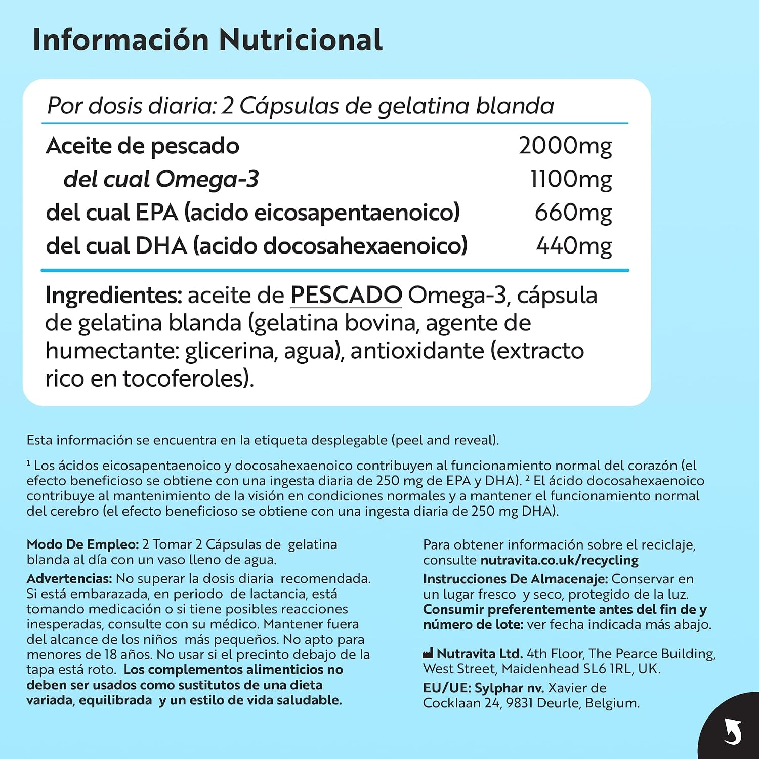 Nutravita Omega 3 2000Mg - Con 660Mg EPA Y 440Mg DHA - 240 Cápsulas Blandas (8 Meses) - Para Corazòn, Función Cerebral & Visiòn (EFSA) Omega 3 Capsulas - Omega3 Suplementos Para Hombres & Mujeres