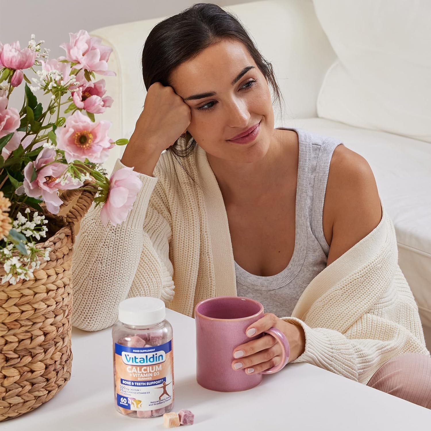 VITALDIN 60 Gominolas De Calcio & Vitamina D3, 500 Mg, 1.000 IU Por Dosis – (30 Días) Sabor Frutas – Ayuda a Mantener Huesos Y Dientes – Sin Gluten – Apto Para Niños & Adultos