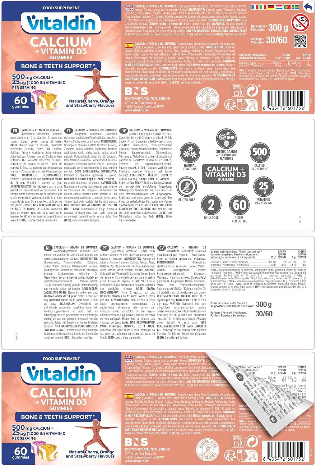 VITALDIN 60 Gominolas De Calcio & Vitamina D3, 500 Mg, 1.000 IU Por Dosis – (30 Días) Sabor Frutas – Ayuda a Mantener Huesos Y Dientes – Sin Gluten – Apto Para Niños & Adultos