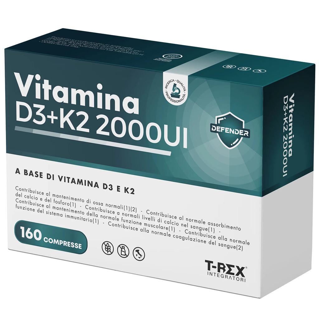 Vitamin D3 2000 IU + Vitamin K2 160 High Dosage Tablets for Joints, Bones, Toughes, Muscles, Immune System and Football and Phosphorus Absorption (160 Units (Pack of 1))