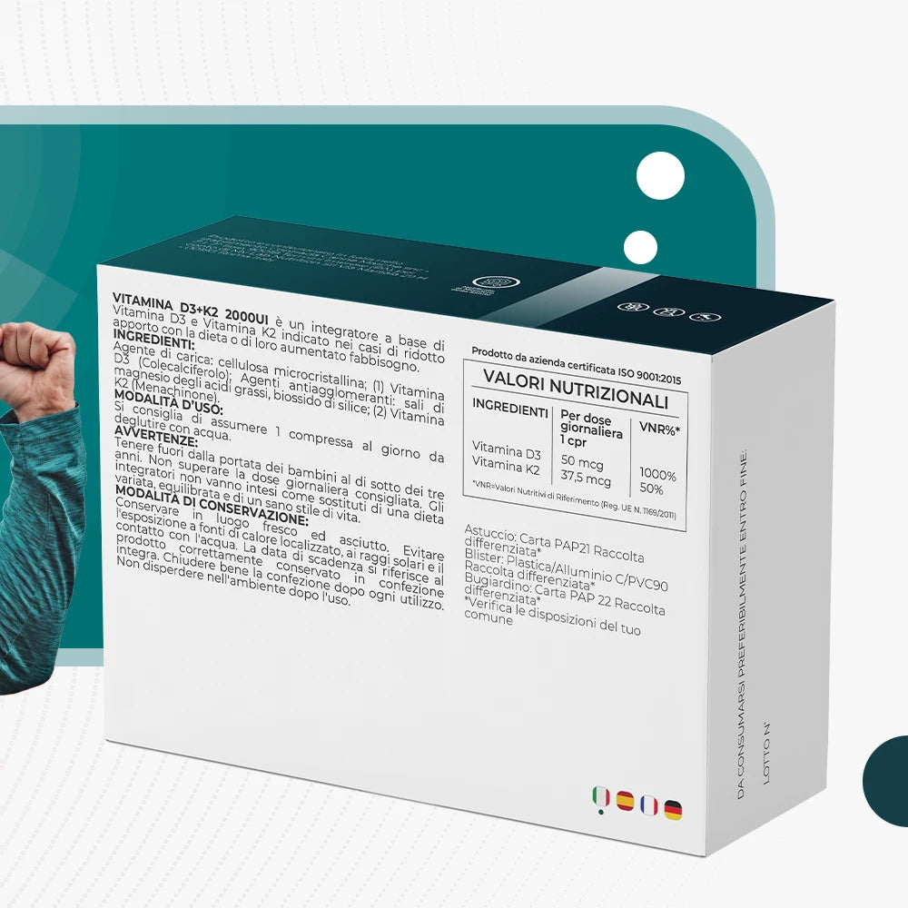 Vitamin D3 2000 IU + Vitamin K2 160 High Dosage Tablets for Joints, Bones, Toughes, Muscles, Immune System and Football and Phosphorus Absorption (160 Units (Pack of 1))